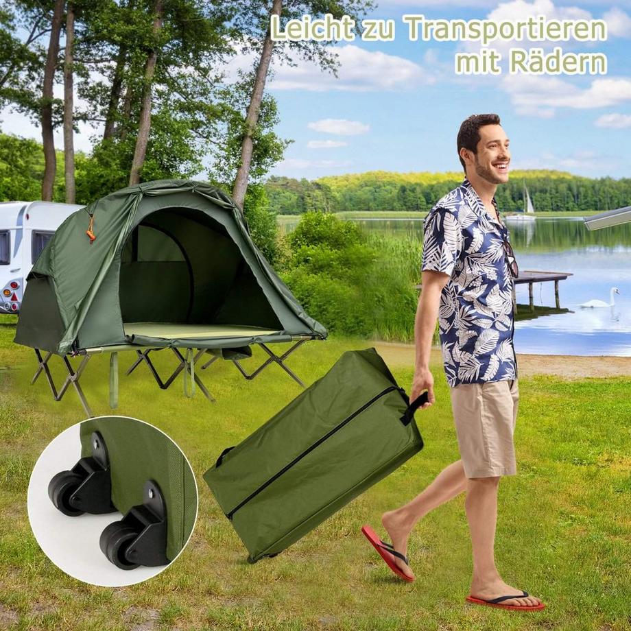 Northix  4 in 1 Campingzelt Set für 2 Personen mit Abdeckung und Matratze 194 x 146 x 160 cm Grün 
