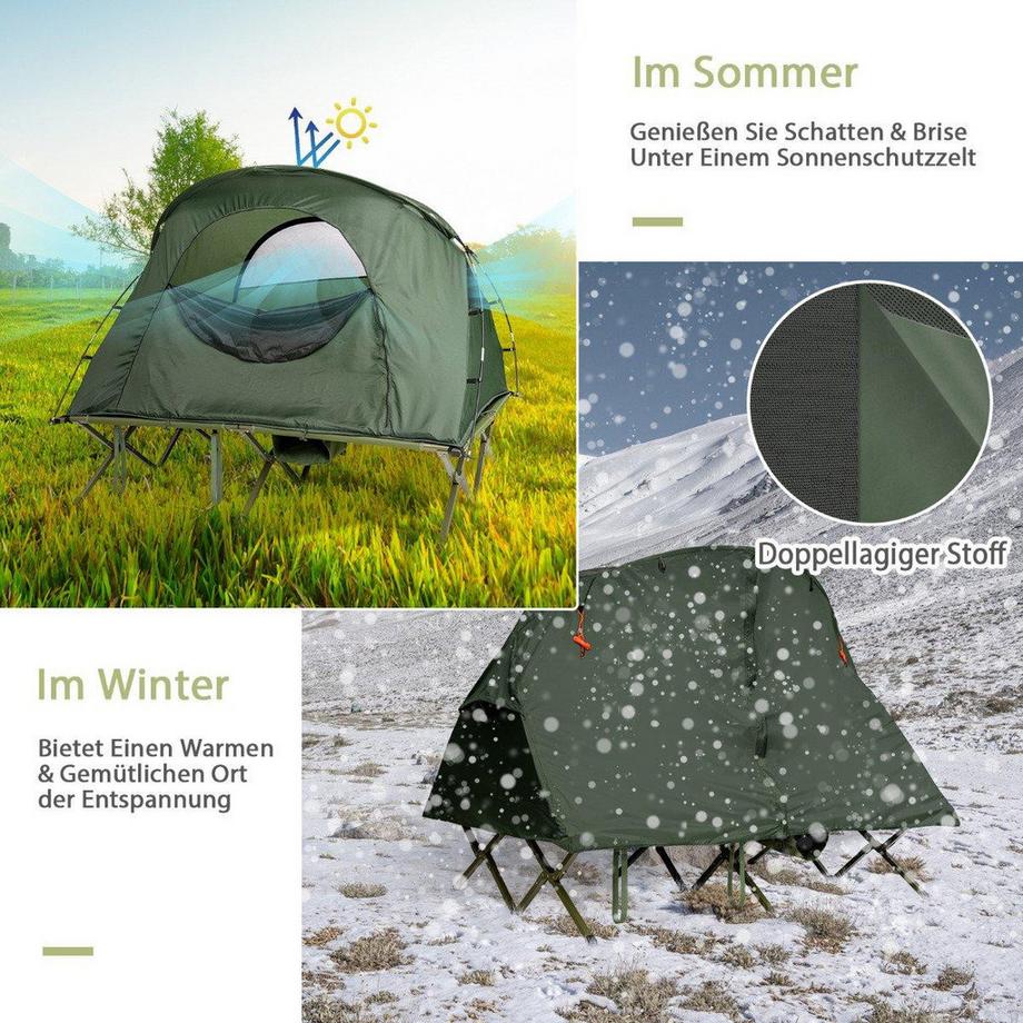Northix  4 in 1 Campingzelt Set für 2 Personen mit Abdeckung und Matratze 194 x 146 x 160 cm Grün 
