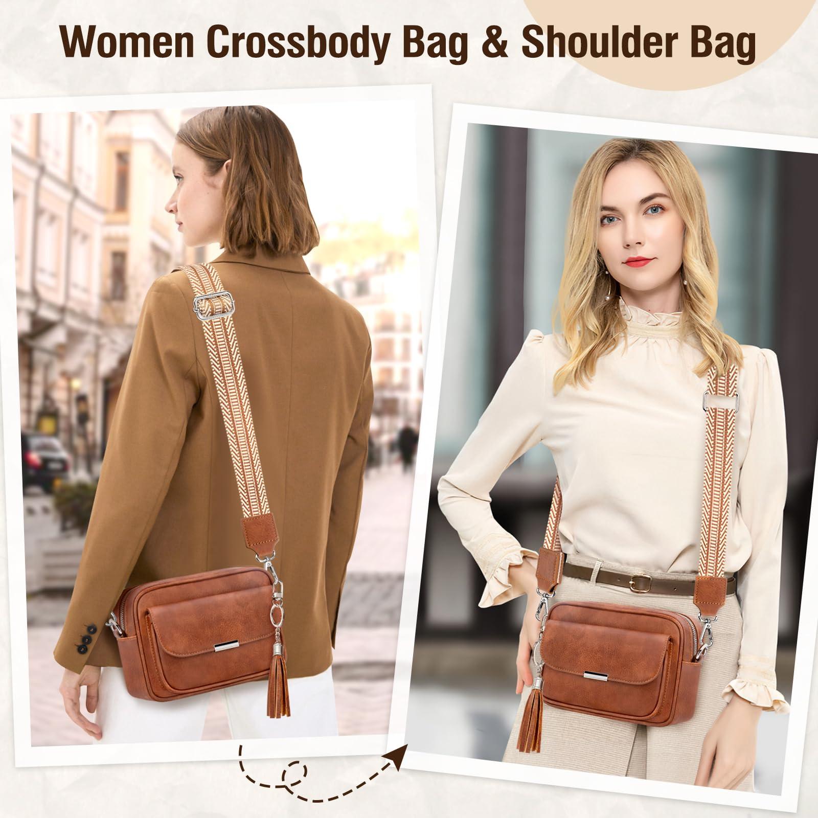 Only-bags.store Crossbody Tasche Leder Umhängetasche Medium mit breitem Riemen Verstellbar mit Fransen  