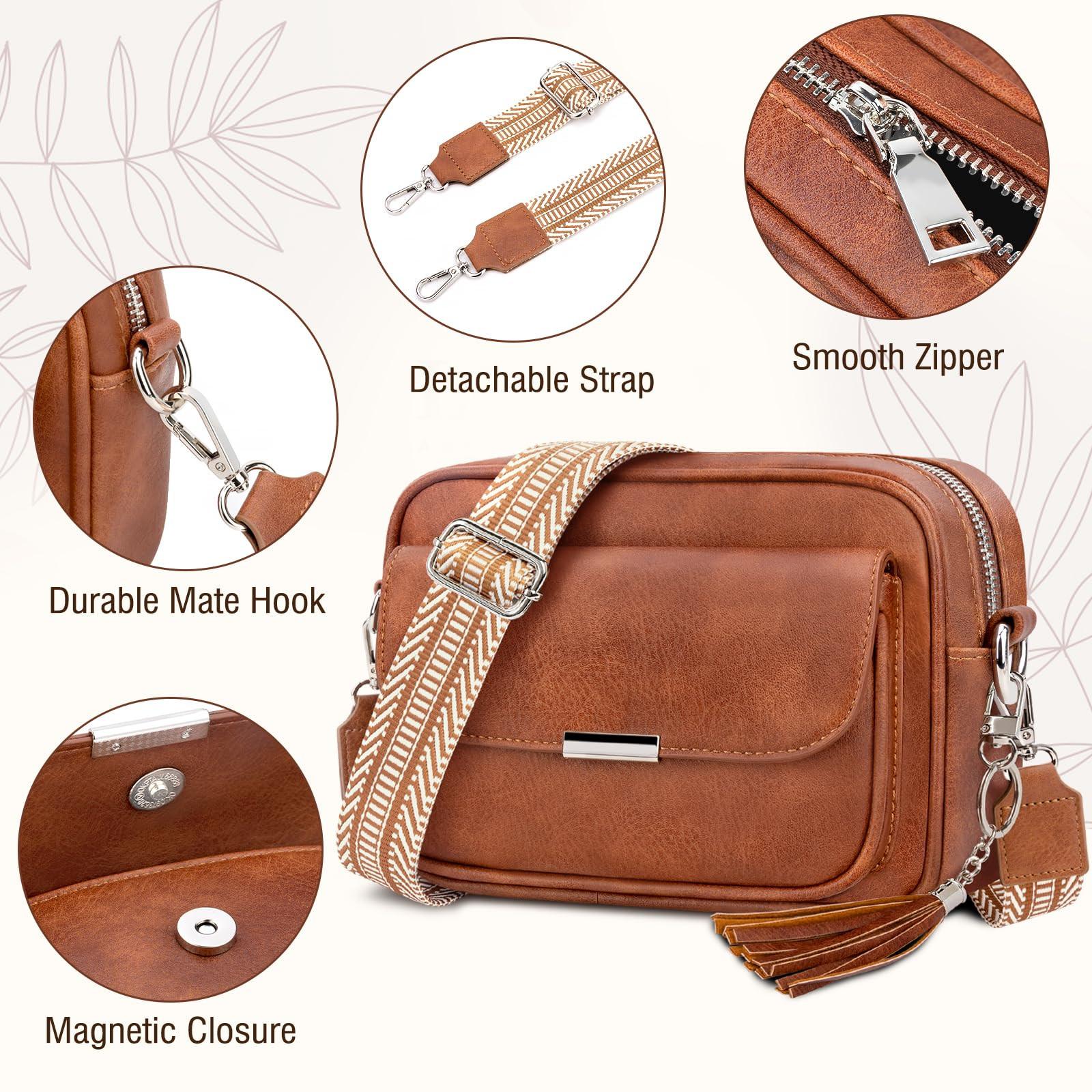 Only-bags.store Crossbody Tasche Leder Umhängetasche Medium Handtasche mit breitem Riemen Verstellbare Umhängetasche mit Fransen für Reisen Crossbody Tasche Leder Umhängetasche Medium Handtasche mit breitem Riemen Verstellbare Umhängetasche mit Fransen für Reisen 