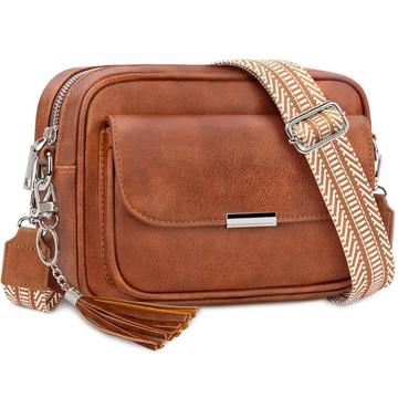 Crossbody Tasche Leder Umhängetasche Medium Handtasche mit breitem Riemen Verstellbare Umhängetasche mit Fransen für Reisen