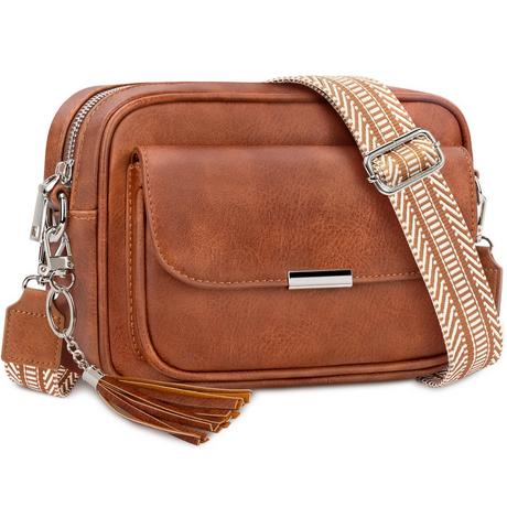 Only-bags.store Crossbody Tasche Leder Umhängetasche Medium mit breitem Riemen Verstellbar mit Fransen  