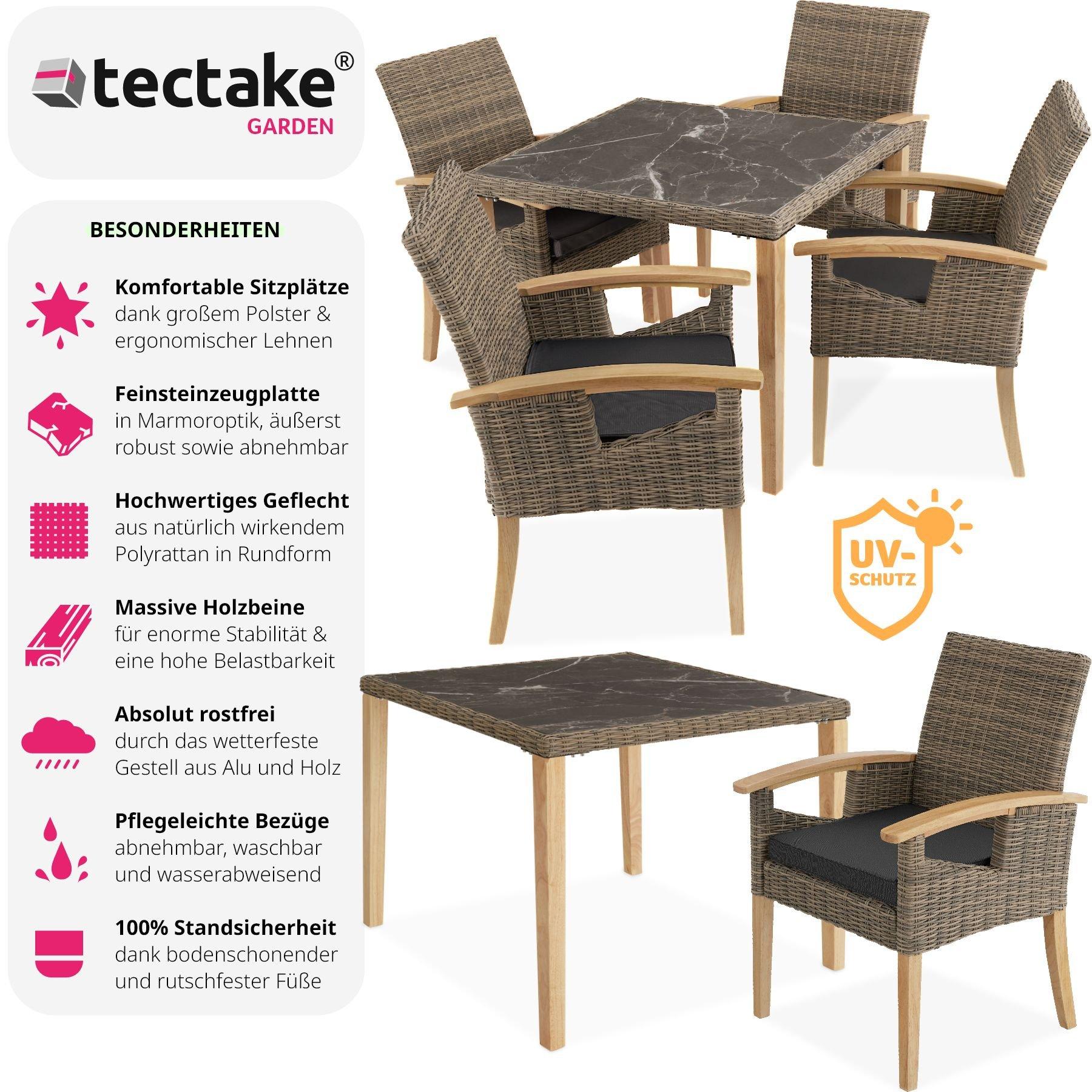 Tectake Rattan Tisch Tarent mit 4 Stühlen Rosarno  