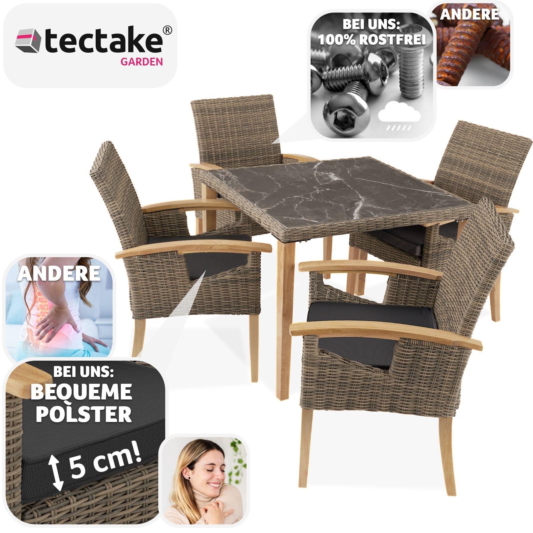 Tectake Table en rotin Tarent avec 4 chaises Rosarno  