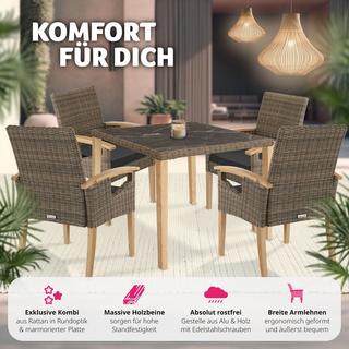 Tectake Rattan Tisch Tarent mit 4 Stühlen Rosarno  