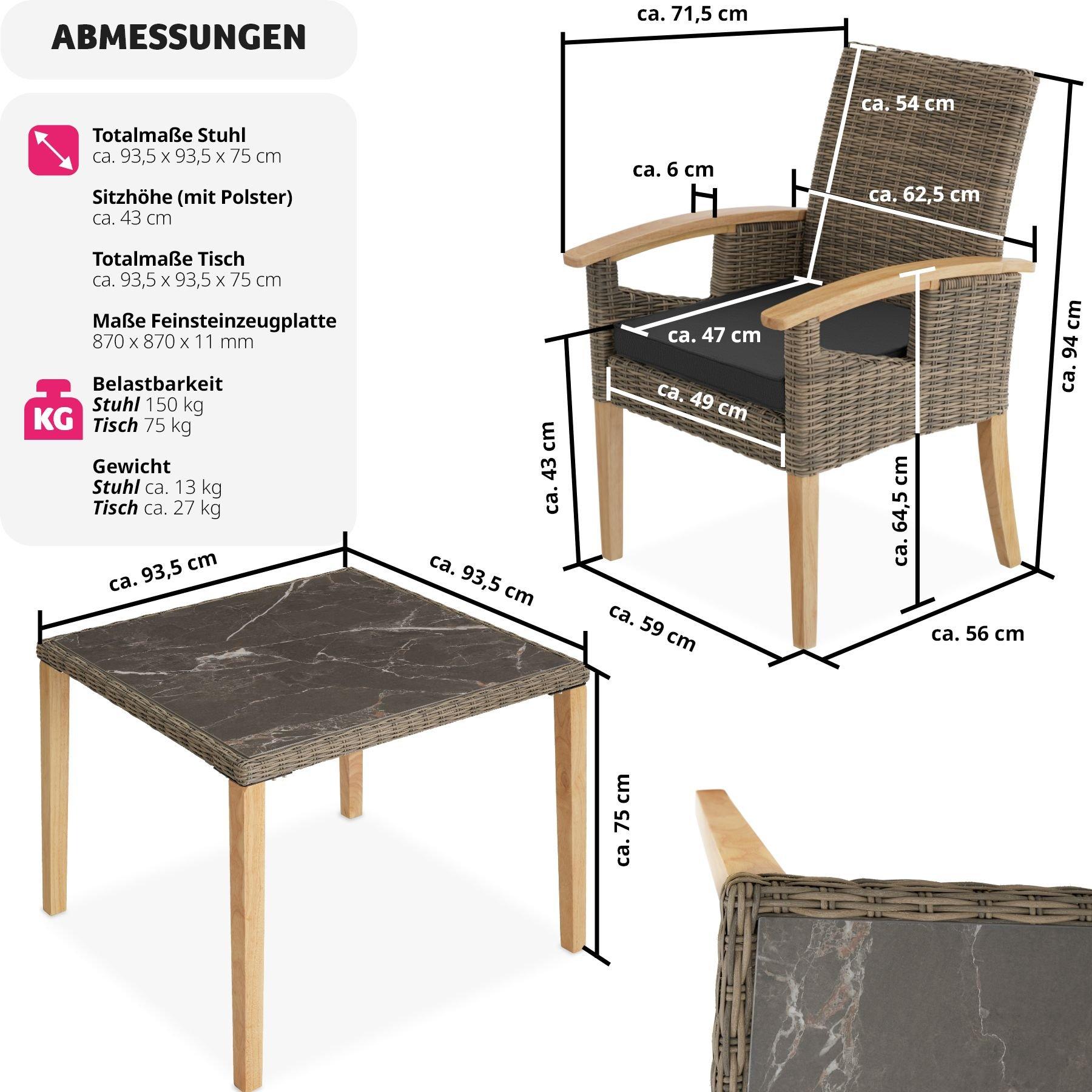 Tectake Table en rotin Tarent avec 4 chaises Rosarno  