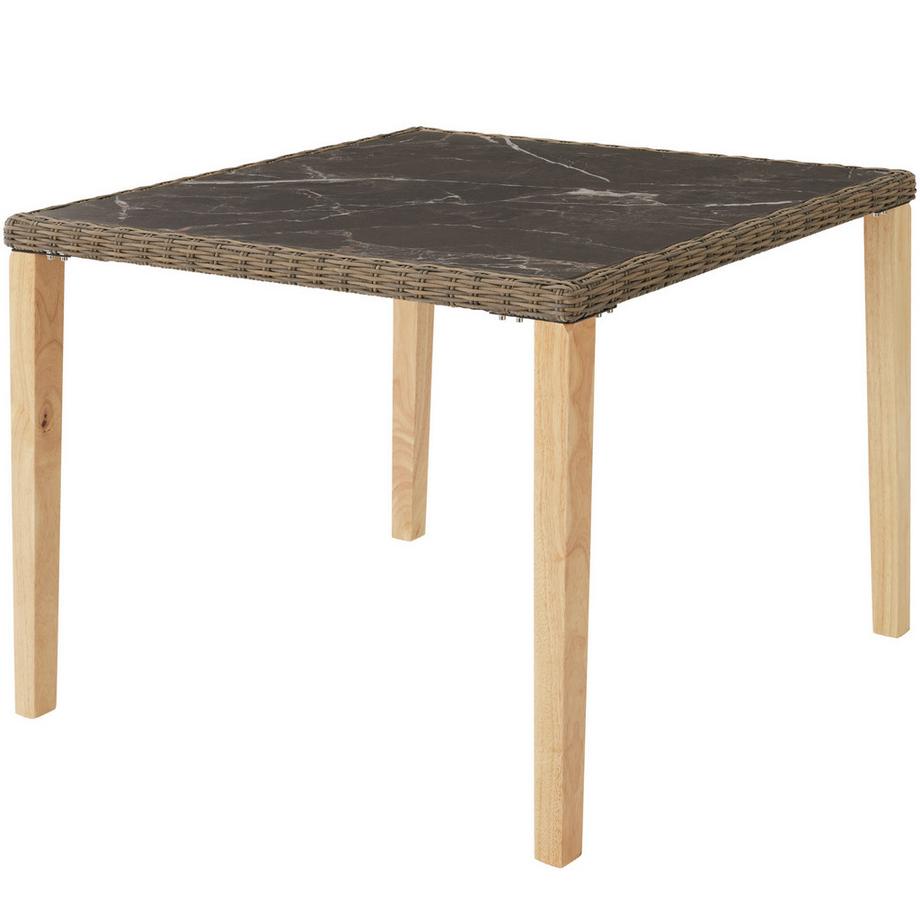 Tectake Ensemble table en rotin avec 4 chaises TARENT avec cadre solide en bois  