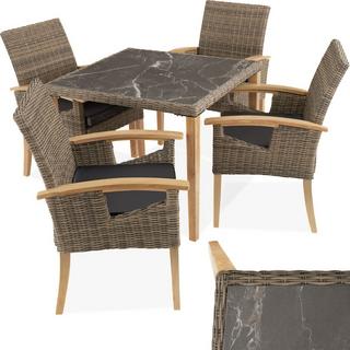 Tectake Rattan Tisch Tarent mit 4 Stühlen Rosarno  