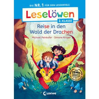 Leselöwen 2. Klasse - Reise in den Wald der Drachen Peinkofer, Michael; Loewe Erstlesebücher (Hrsg.); Krüger, Simone (Illustrationen) Copertina rigida 