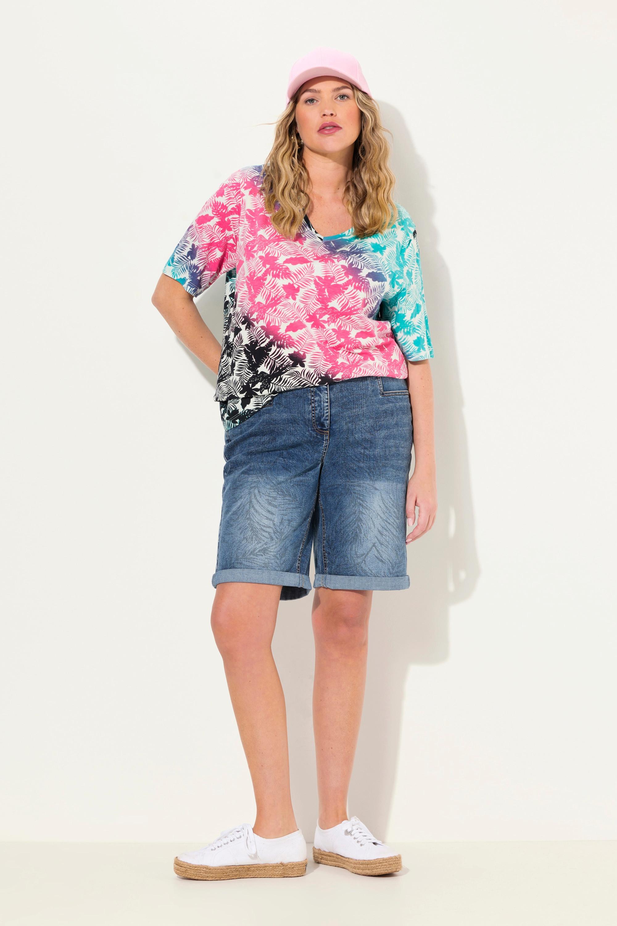 Ulla Popken Mandy Motif Palmiers Jambe Large Capri  