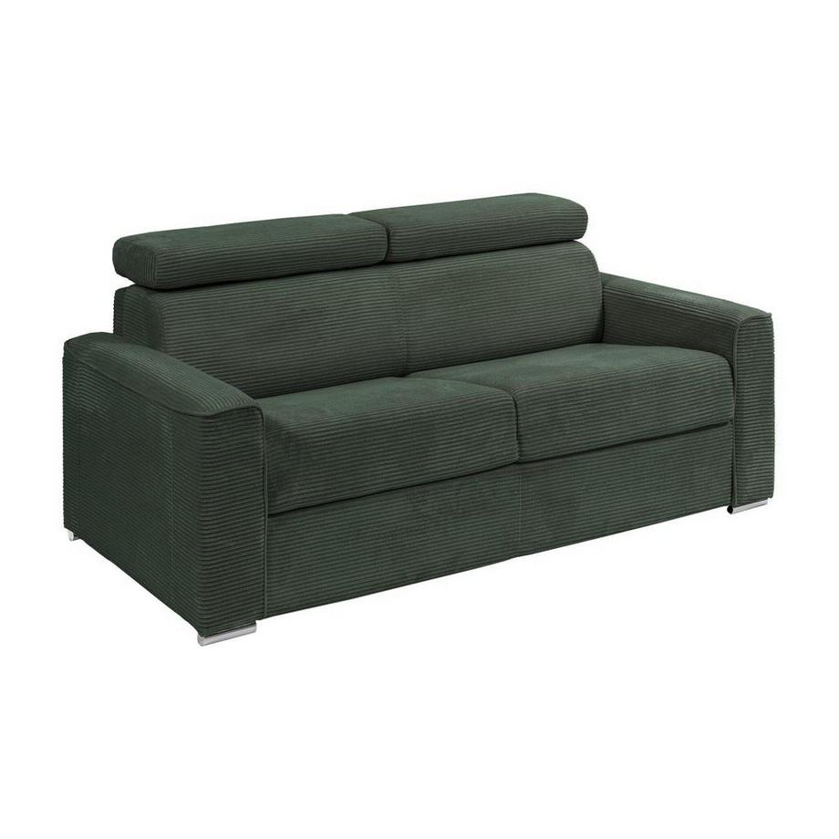 Vente-unique Schlafsofa mit Matratze 3-Sitzer - Liegefläche 140 cm - Matratze 18 cm - Cord - Grün - VIZIR  