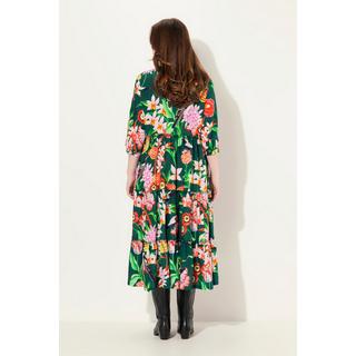 Ulla Popken  Robe midi avec boutons, col montant et décolleté en V, manches 3/4 