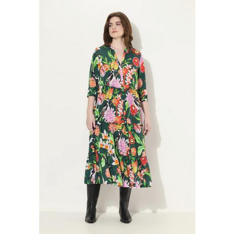 Ulla Popken  Robe midi avec boutons, col montant et décolleté en V, manches 3/4 