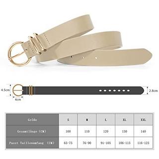 Only-bags.store  2 pièces ceinture en cuir boucle dorée ceinture en cuir pour robe pantalon jean, noir/beige, 110cm 