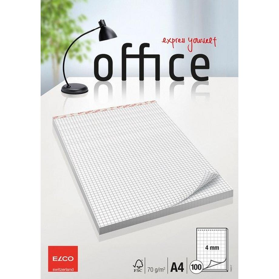 ELCO Notizblock kariert 4mm A4 74425.17 weiss, 70gm2 100 Blatt