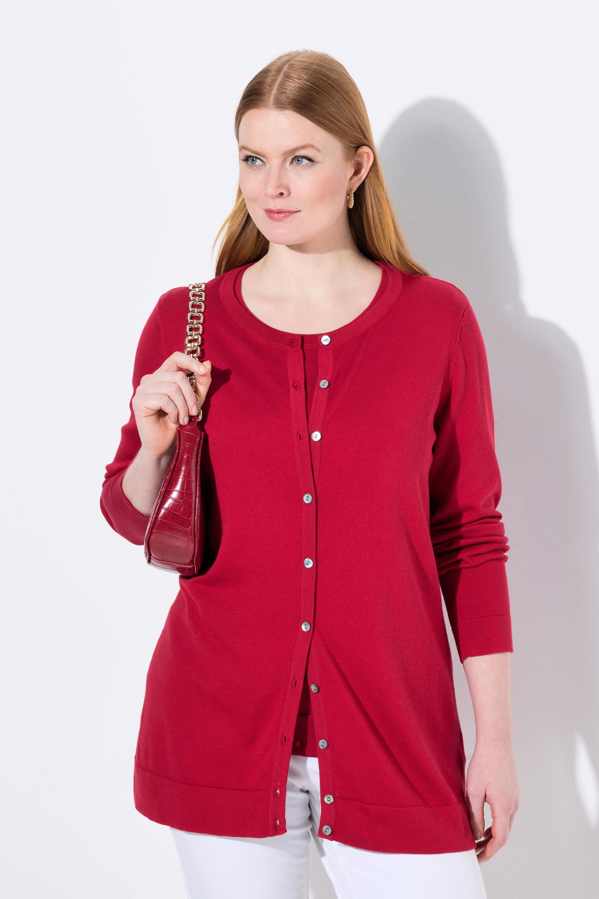 Ulla Popken Twinset Cardigan Girocollo Maniche Lunghe Cotone Pima  