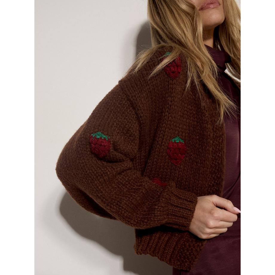 APRICOT Cardigan en maille épaisse à motif fraises  