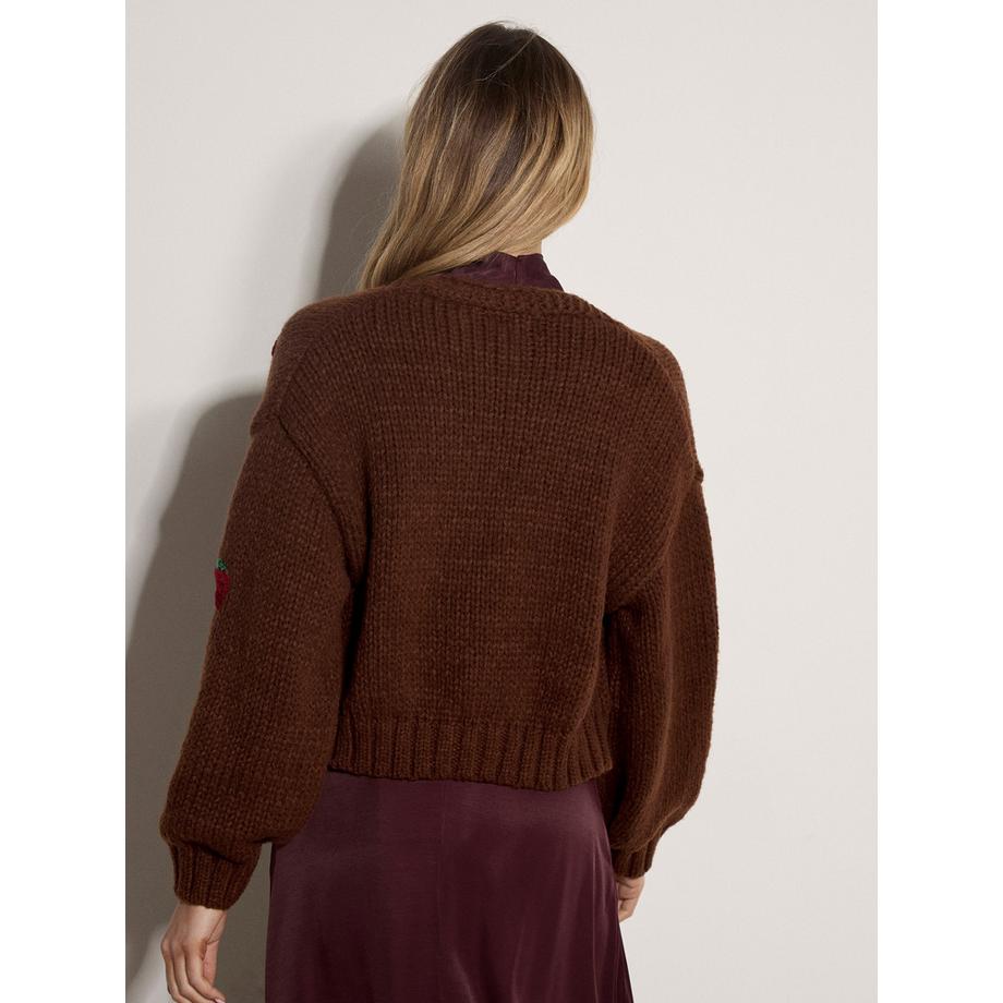 APRICOT Cardigan en maille épaisse à motif fraises  