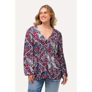 Ulla Popken  Blusa con effetto patchwork, balza, scollo a V e maniche lunghe 