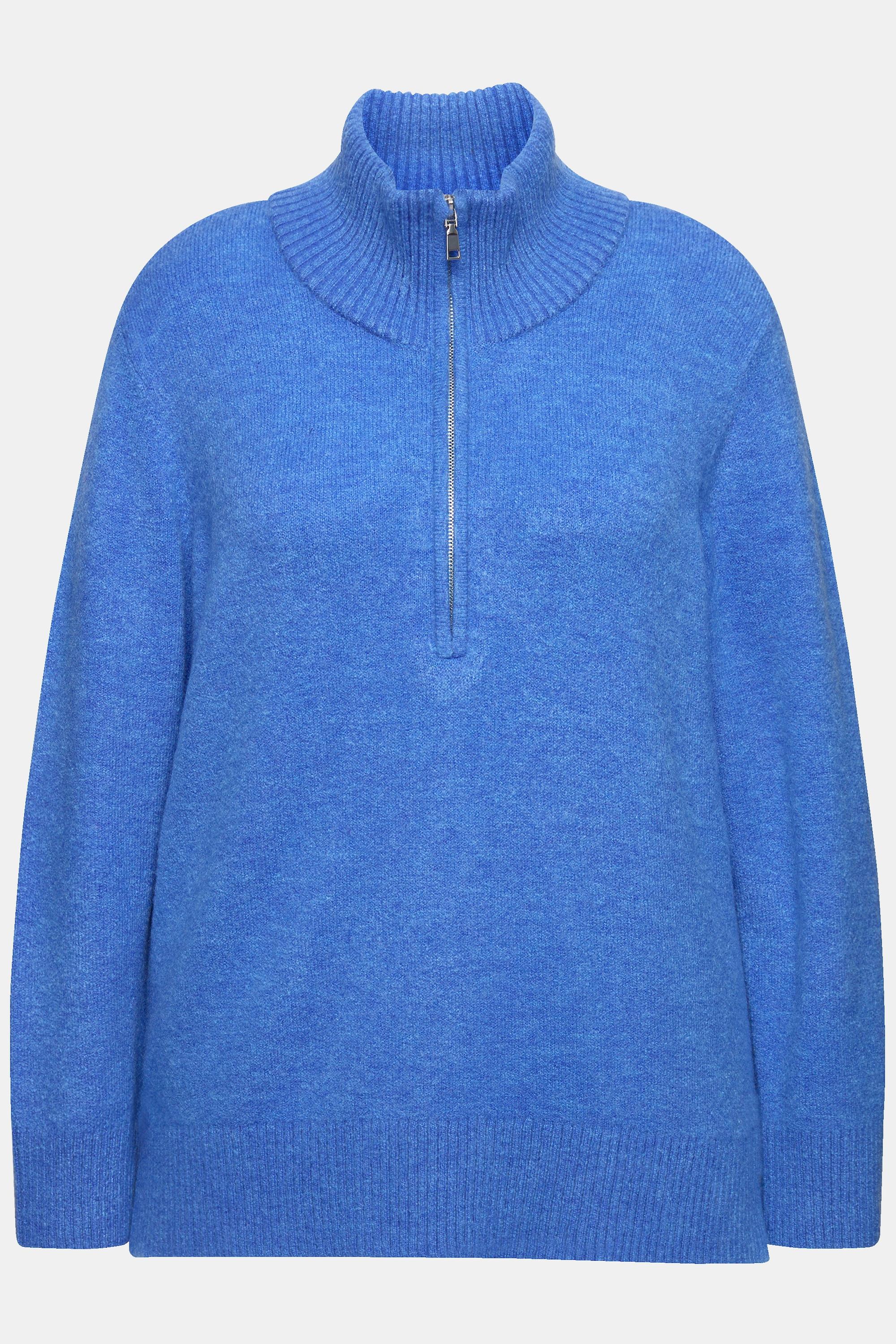 Ulla Popken  Pullover polo con collo alto, zip e maniche lunghe 