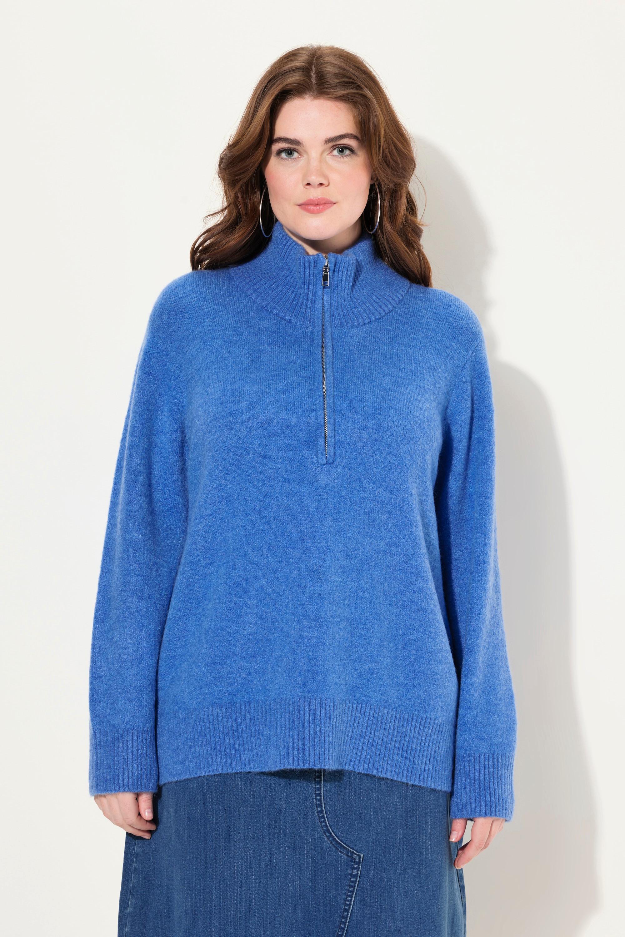 Ulla Popken  Pullover polo con collo alto, zip e maniche lunghe 