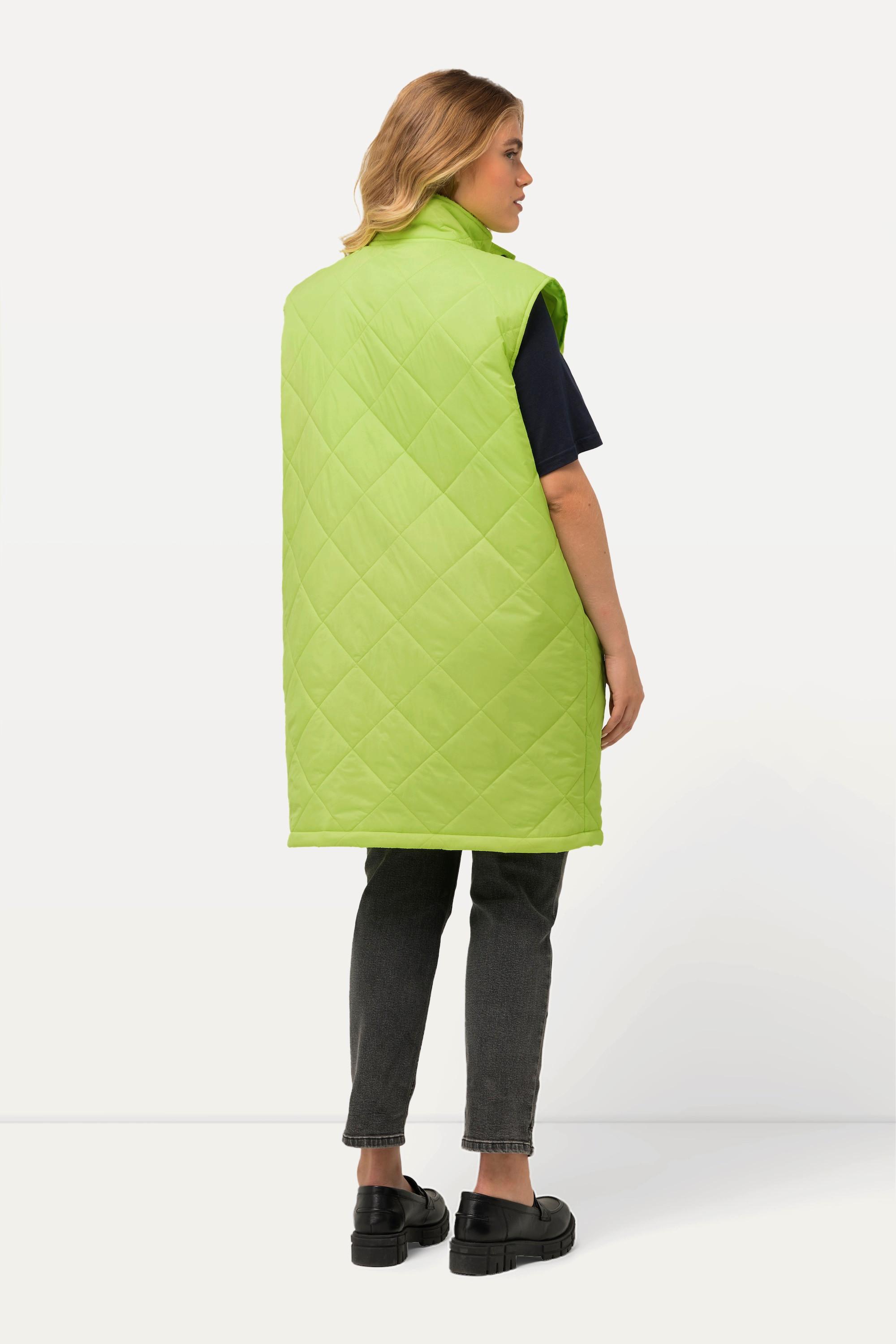 Ulla Popken Long Steppweste Stehkragen Zipper Zipptaschen  