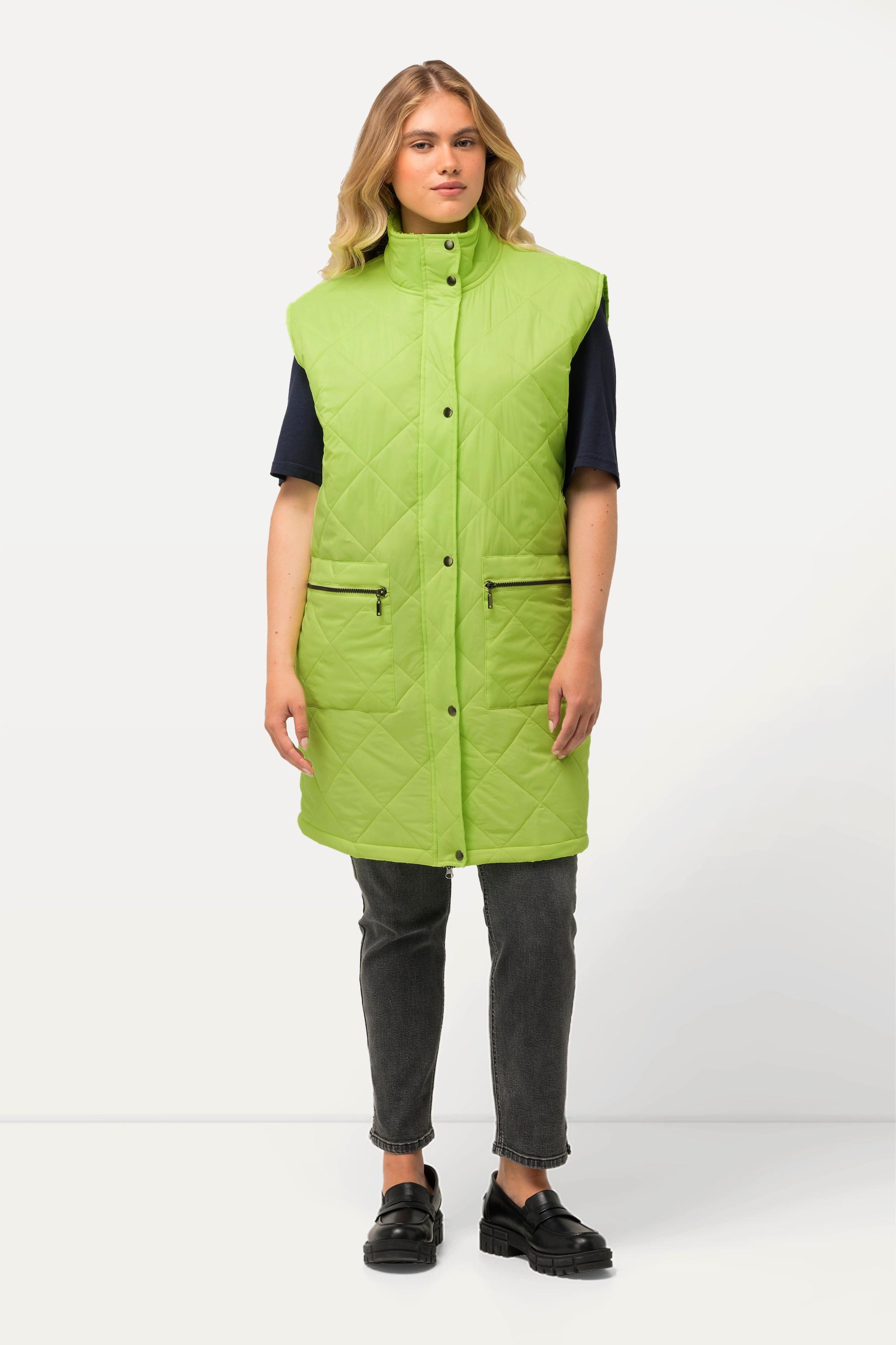 Ulla Popken Long Steppweste Stehkragen Zipper Zipptaschen  