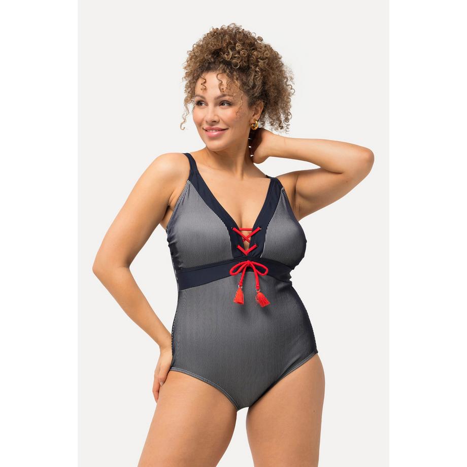 Ulla Popken Maillot de bain rayé bonnets souples bretelles réglables  