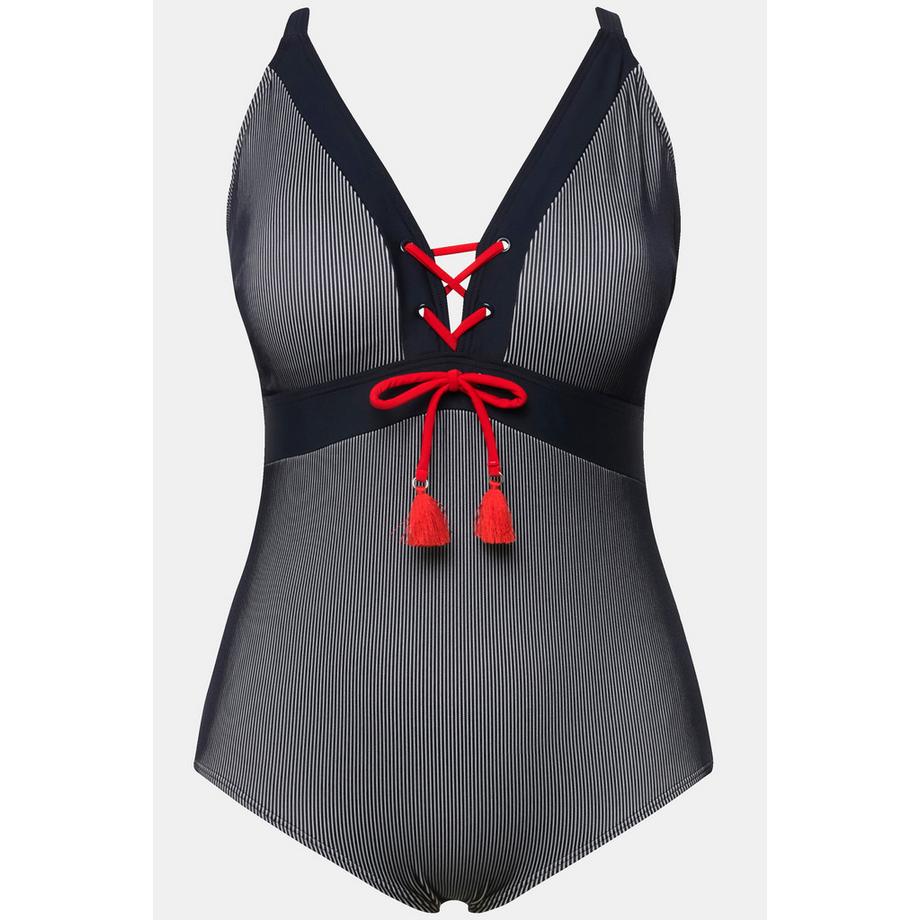 Ulla Popken Maillot de bain rayé bonnets souples bretelles réglables  