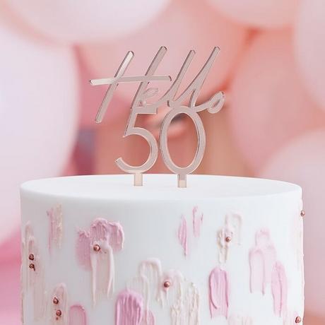 Ginger Ray Cake Topper Rose Gold Hello 50  