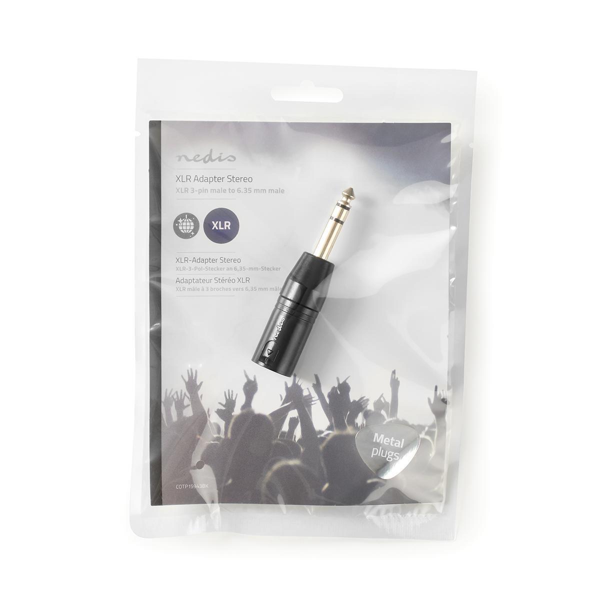 Nedis  Adaptateur XLR | XLR 3 broches mâle | 6,35 mm mâle | Nickelé | Droit | Métal | Noir | 1 pc. | Sachet en plastique 