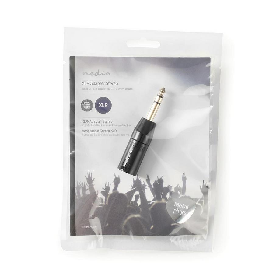 Nedis  Adattatore XLR | XLR 3 pin maschio | 6,35 mm maschio | Nichelato | Dritto | Metallo | Nero | 1 pz. | Sacchetto di plastica 