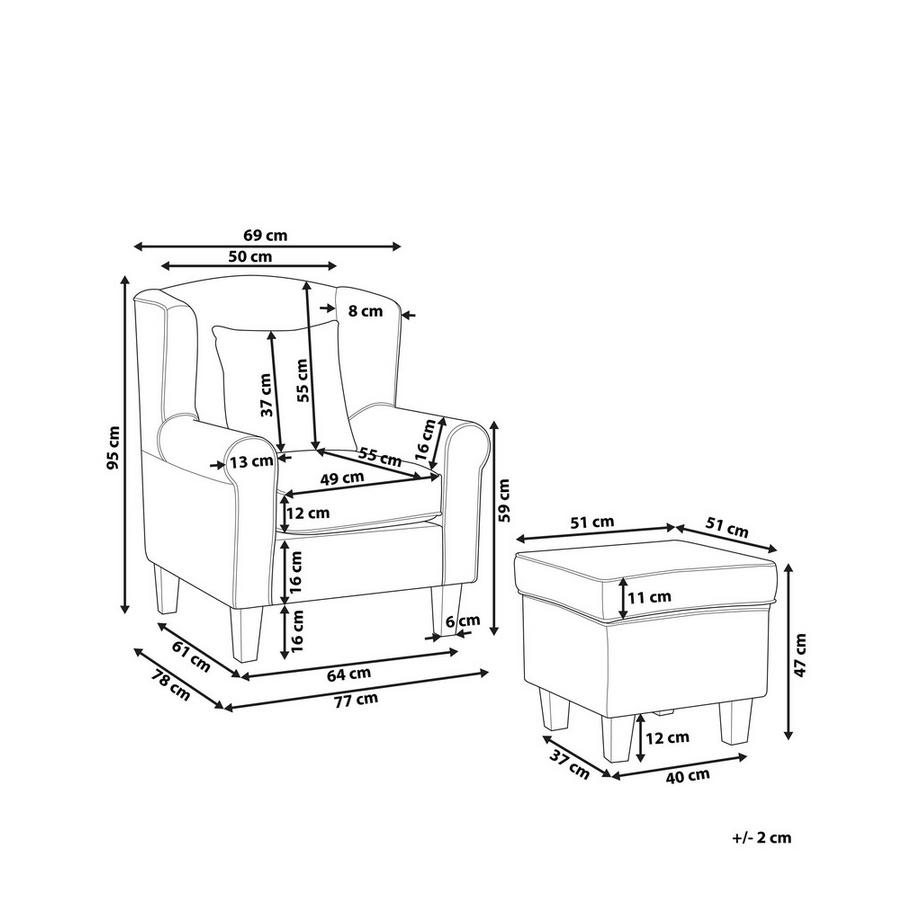 Beliani Fauteuil à oreilles en Tissu Rétro HAMAR  