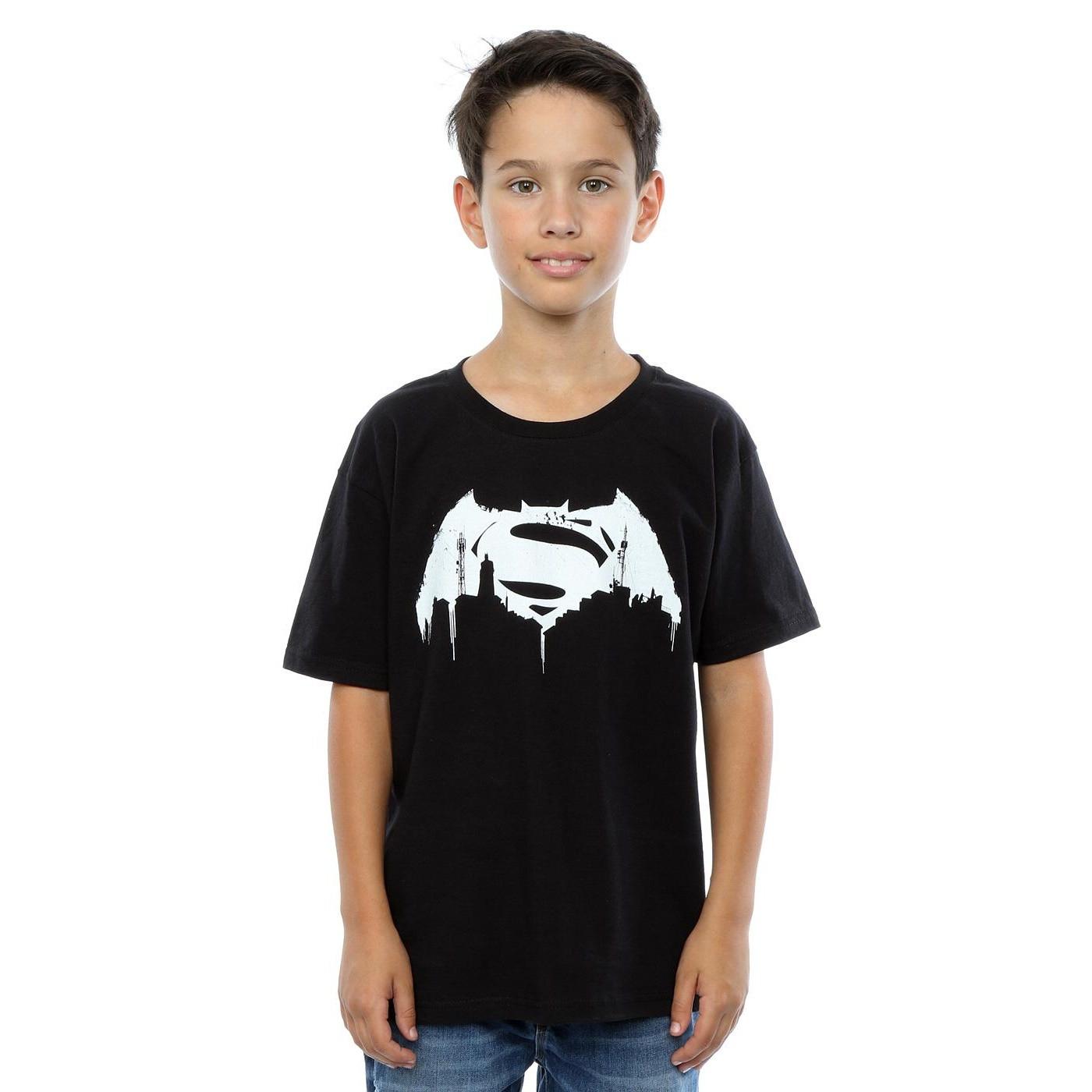 DC COMICS  Tshirt BATMAN SUPERMAN BEATEN LOGO 