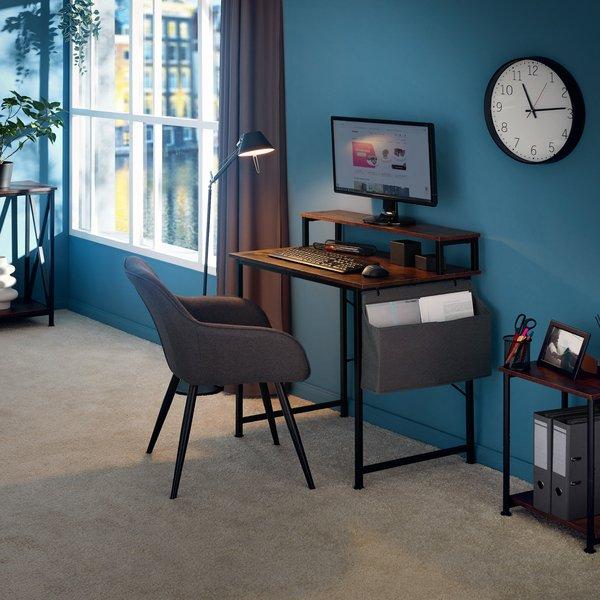 Tectake Table de bureau avec étagère de rangement et poche en tissu  