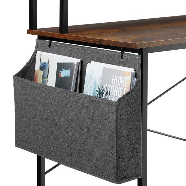 Tectake Table de bureau avec étagère de rangement et poche en tissu  