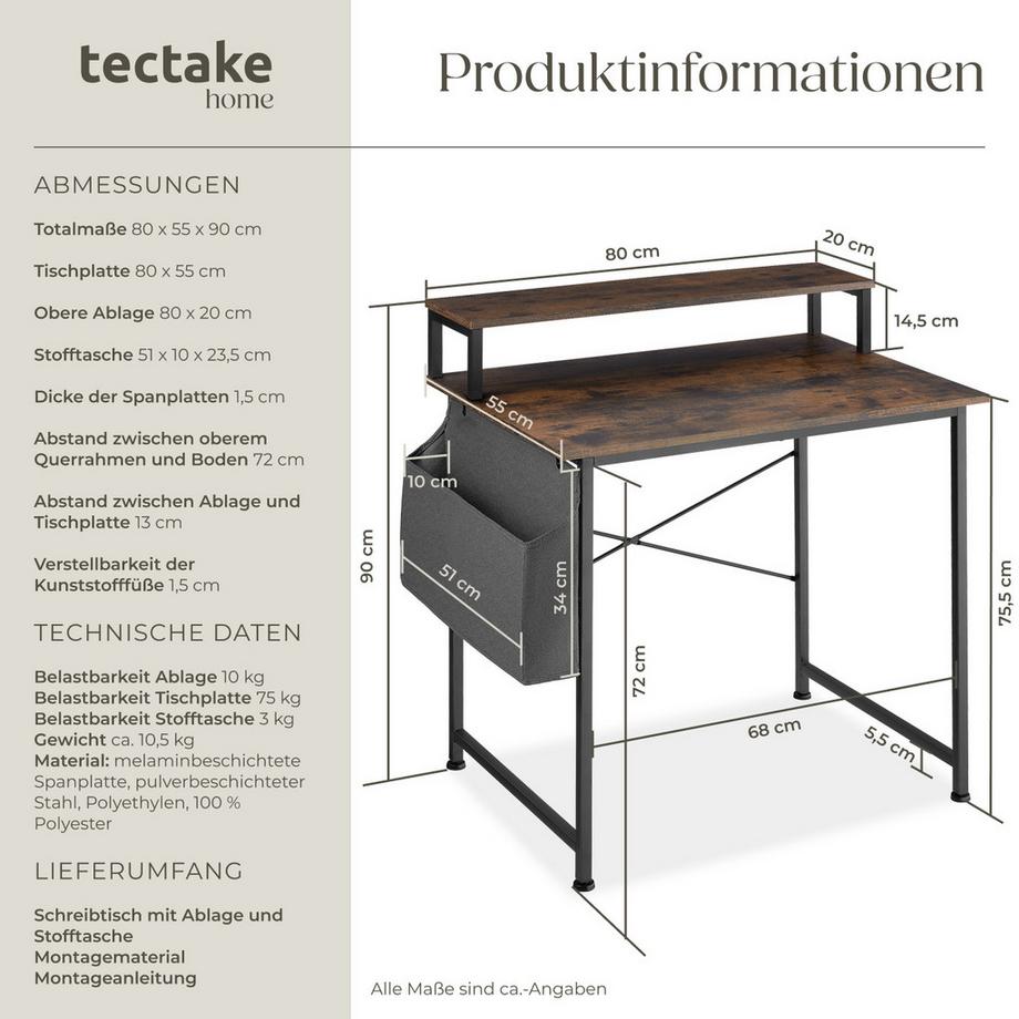 Tectake Bureau EVERETT Style industriel  