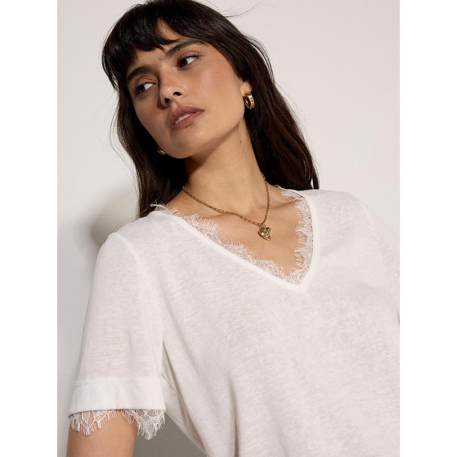 APRICOT Slub Jersey Eyelash Lace T-Shirt  