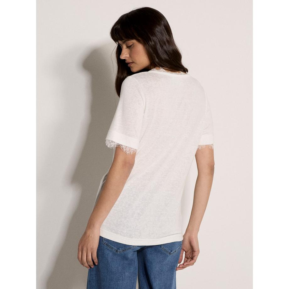 APRICOT Slub Jersey Eyelash Lace T-Shirt  