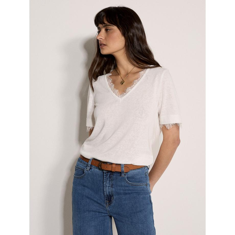 Slub Jersey Eyelash Lace T-Shirt