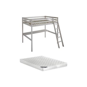 Hochbett mit Schreibtisch GEDEON II Kiefer massiv Get + Matratze