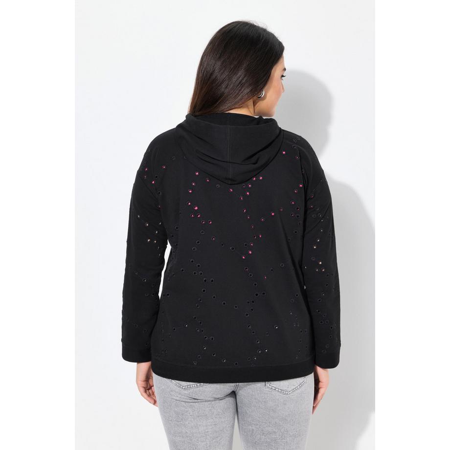 Ulla Popken Veste en molleton Broderies ajourées Manches longues Oversize  