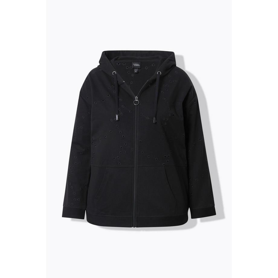 Ulla Popken Veste en molleton Broderies ajourées Manches longues Oversize  