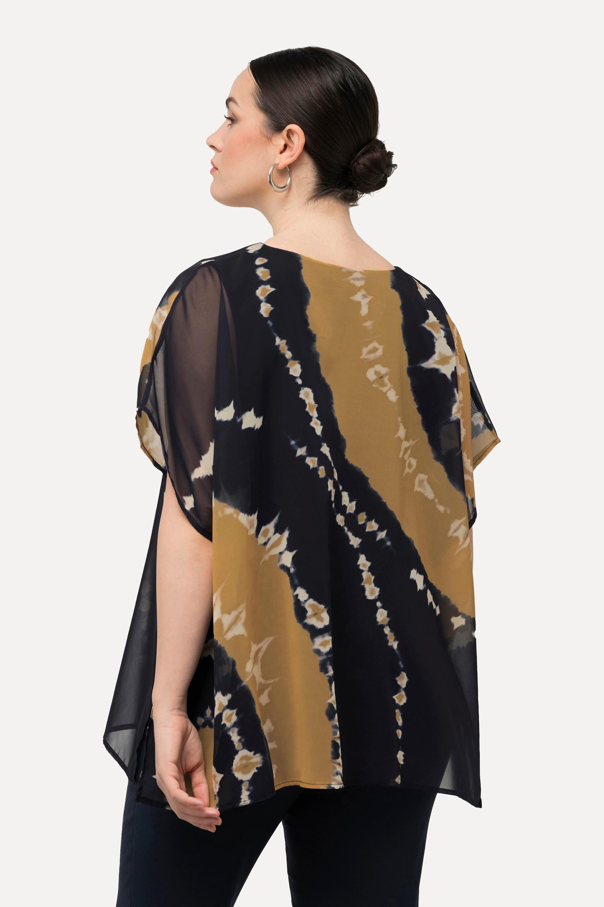 Ulla Popken Tunica Doppio Strato Stampa Batik Scollo Rotondo Mezza Manica  