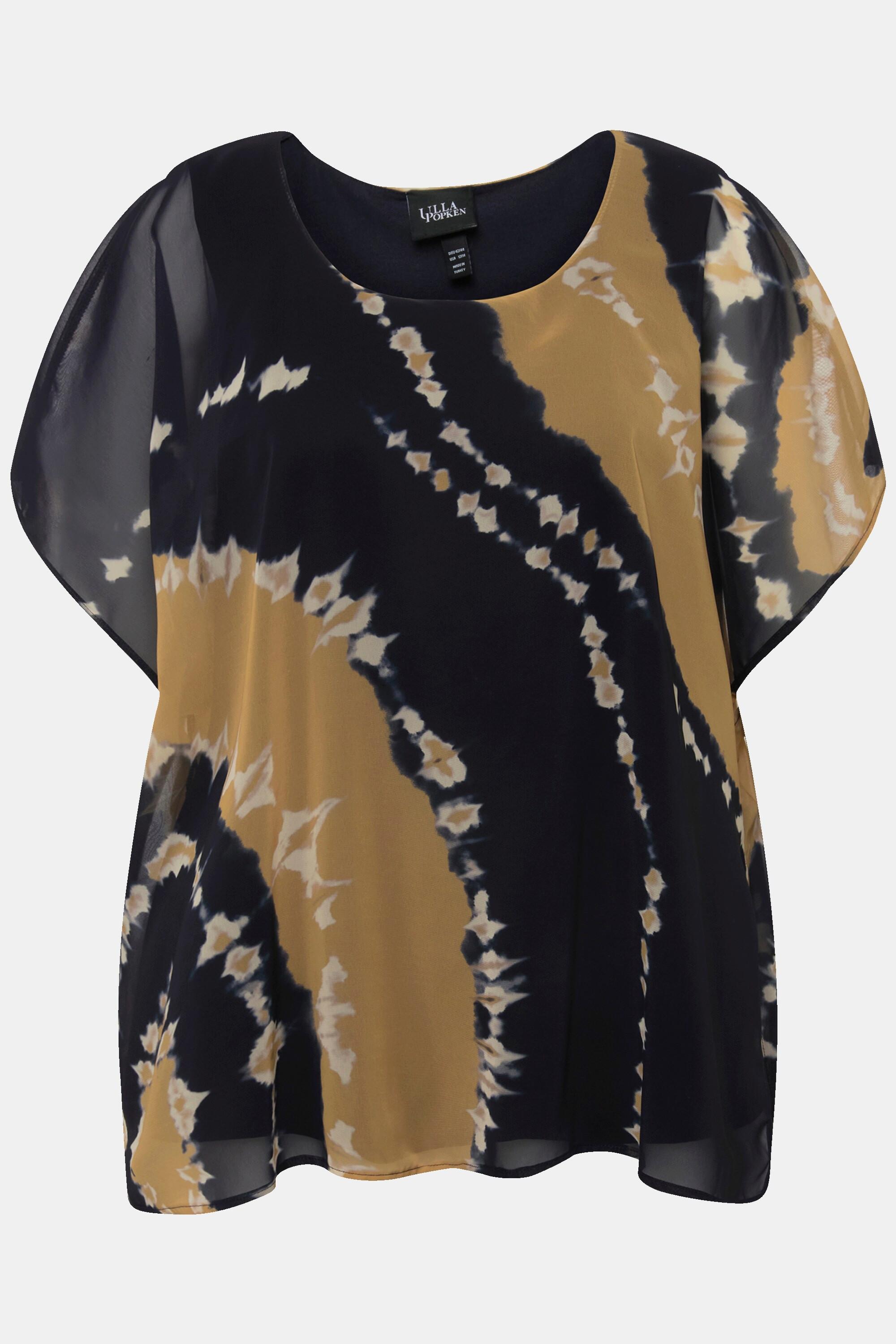 Ulla Popken Tunica Doppio Strato Stampa Batik Scollo Rotondo Mezza Manica  