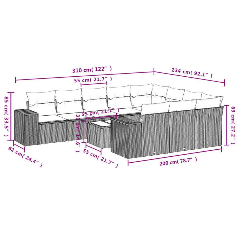 VidaXL set divano da giardino Polirattan  