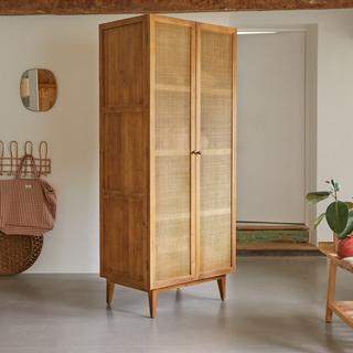 Tikamoon Armoire de rangement en pin et cannage Ninon  