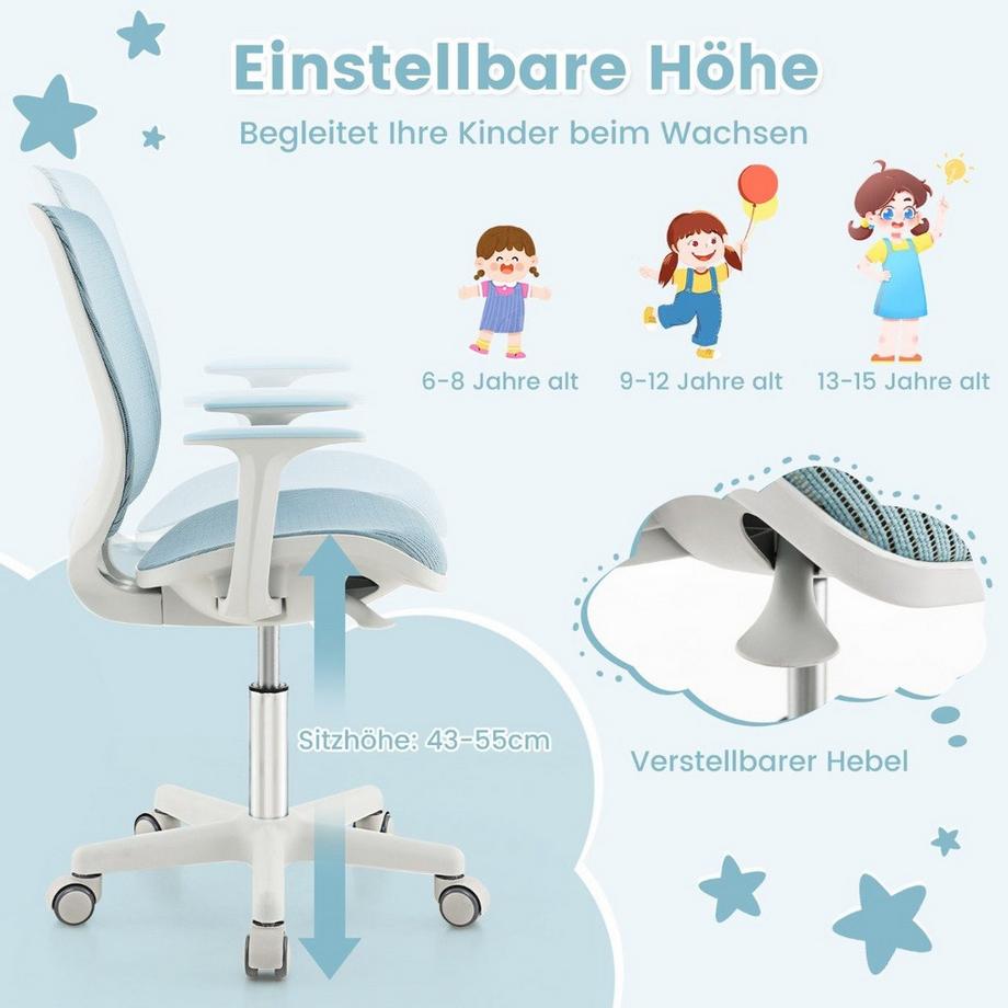 Northix  Höhenverstellbarer Kinderdrehstuhl mit Sitzbremse Ergonomischer Schreibtischstuhl Bürostuhl Blau 