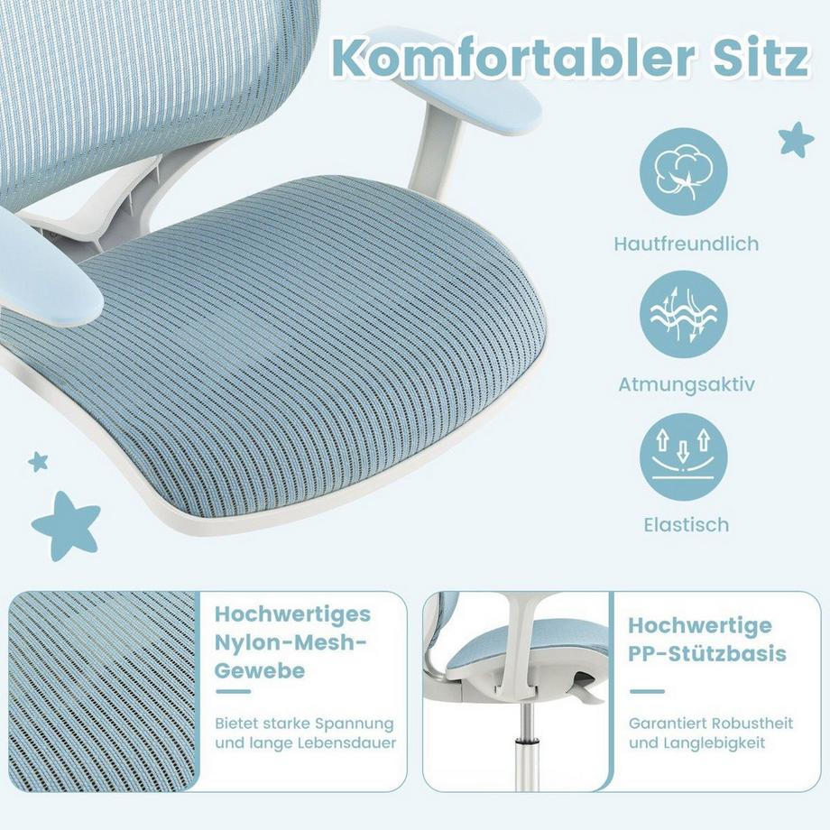 Northix  Höhenverstellbarer Kinderdrehstuhl mit Sitzbremse Ergonomischer Schreibtischstuhl Bürostuhl Blau 