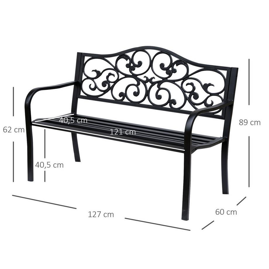 Northio Gartenbank 3-Sitzer Stahlbank mit Armlehnen aus Gusseisen Schwarz 127x60x89cm für Garten Terrasse Balkon  